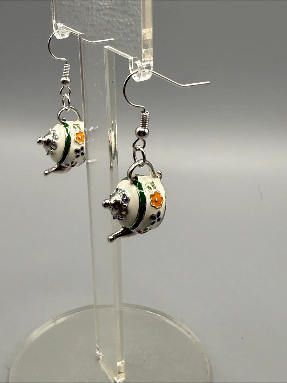 Teapot Charm Drop Earrings - Handmade #E0449C